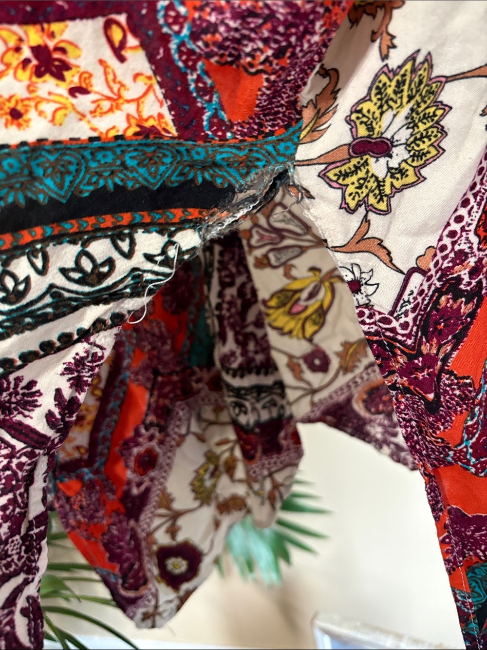 Gigio XL Cream Kimono Jacket with Burgundy, Teal & Rust Patchwork - Picture 11 of 11